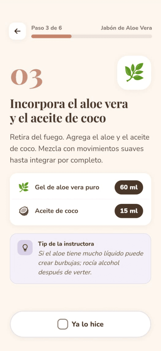 Proceso guiado paso a paso en Jabonera